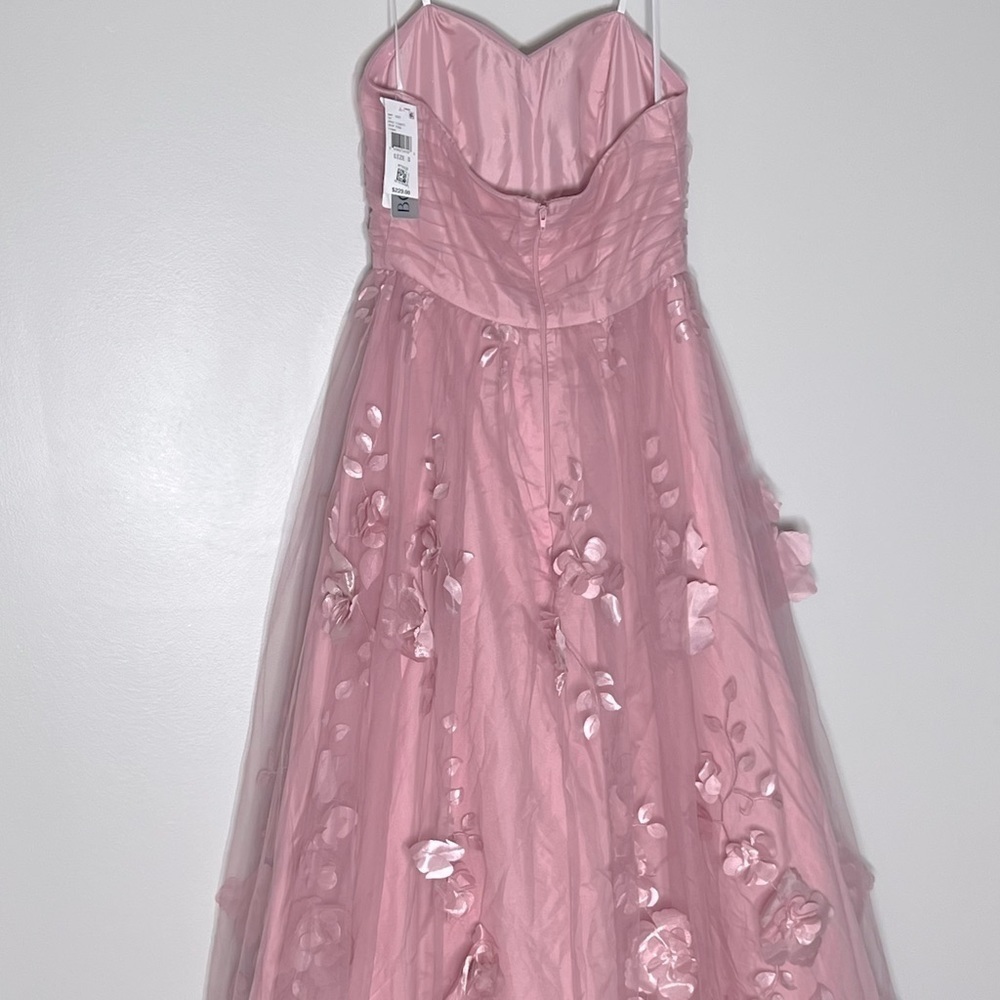 BCX Juniors' 3D Floral Ruched Strapless Gown, evening dress size 3 pink New - Picture 9 of 16